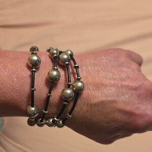 4 Strand Leather And Sterling 925 Silver Bracelet